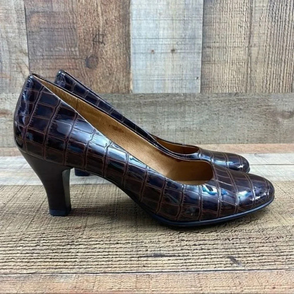 Softt Brown‎ Leather Animal Print Pumps Womens 8M Slip On Heels Leather - Picture 1 of 12